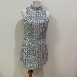 Amanda Uprichard Silver Sequin Mini Dress
